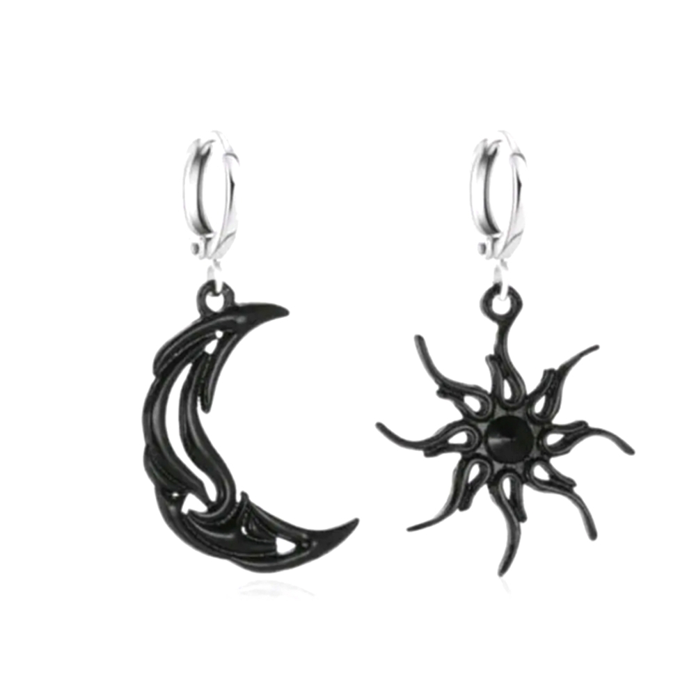 Tribal Black Sun And Moore Celestial Dangle Earrings Fairycore Grungecore gothic